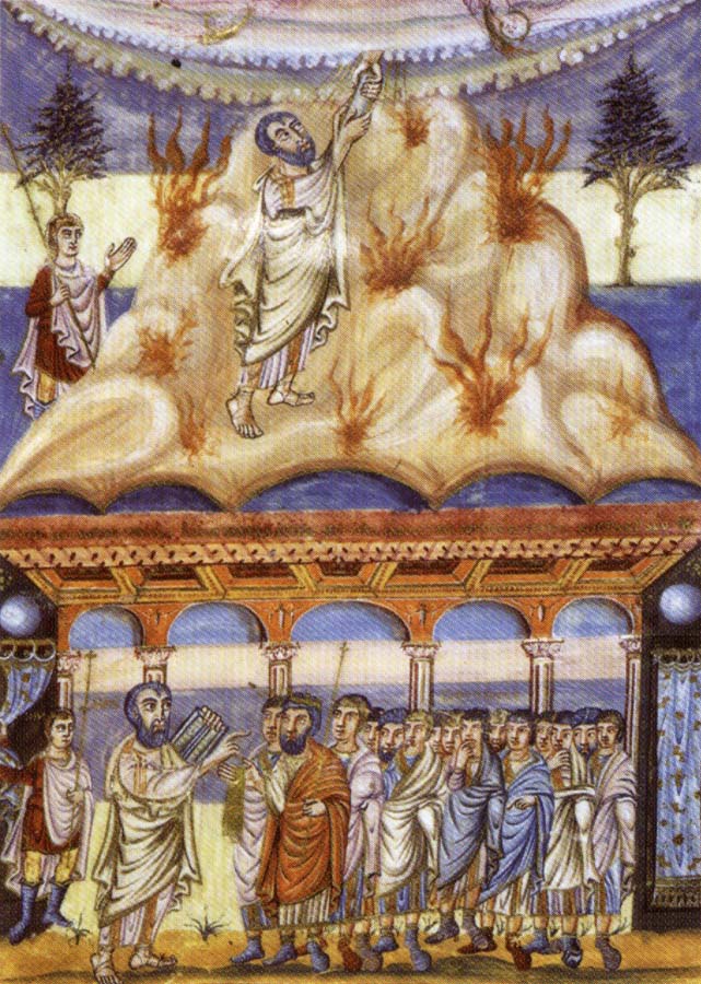 Moses Receives the Tablets of the Law,Illustration from Moutier-Grandval Bible